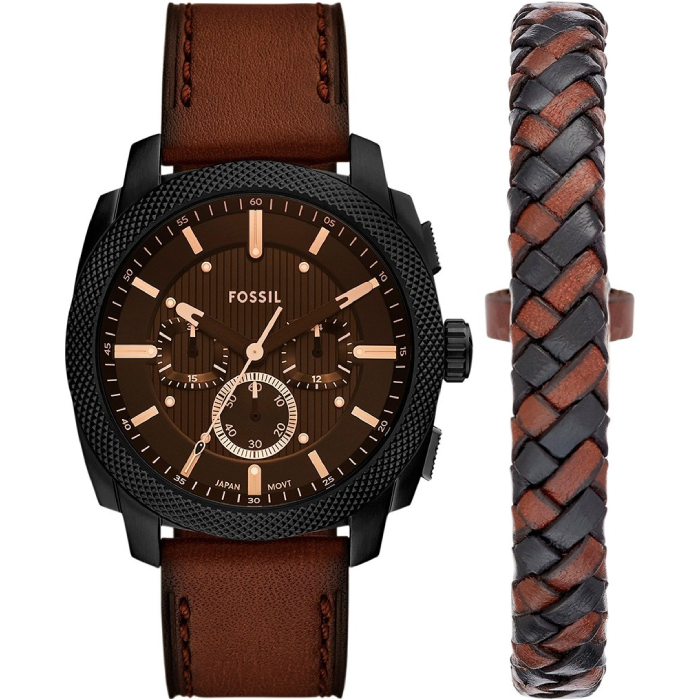 Мъжки ръчен часовник с кварцов механизъм - корпус от Стомана - Естествена кожа - цвят Кафяв Кафяв