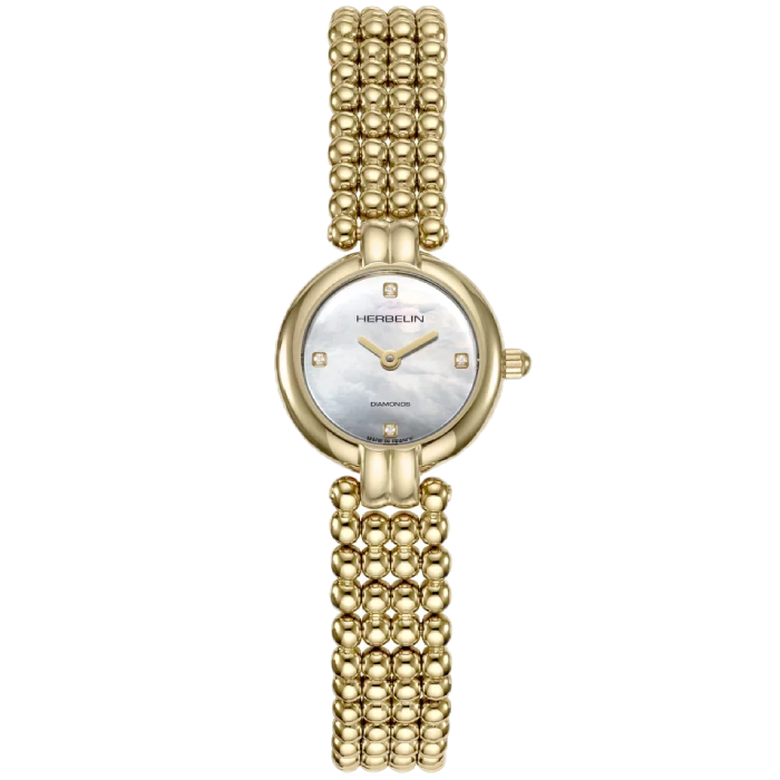 Дамски ръчен часовник с кварцов механизъм - корпус от Стомана - Стоманена верижка - цвят Седеф Жълт