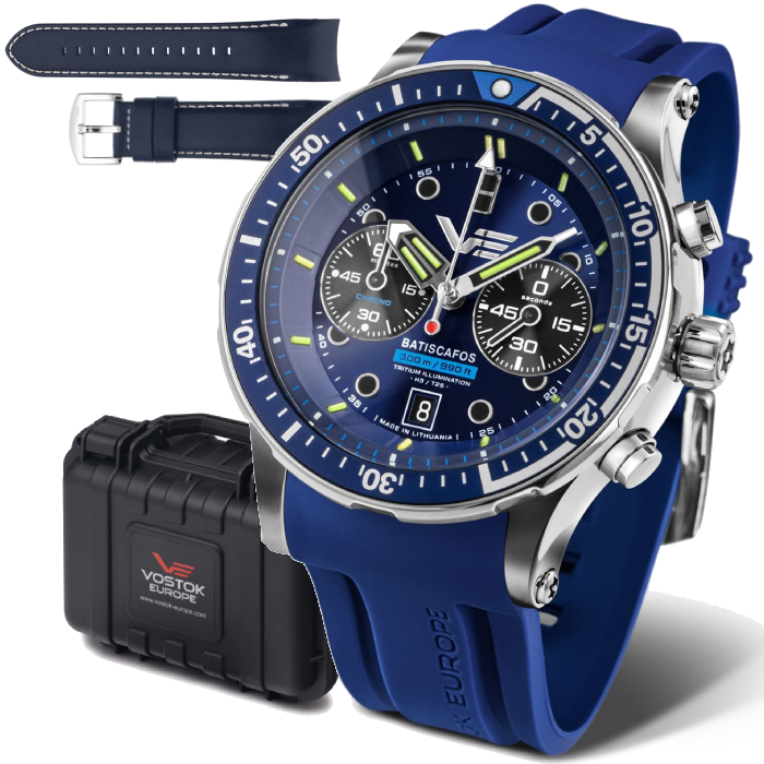 Vostok Europe 6S21-511A772 Batiscafos - Мъжки ръчен часовник с кварцов механизъм - корпус от Стомана - Силиконова каишка - цвят Син Син