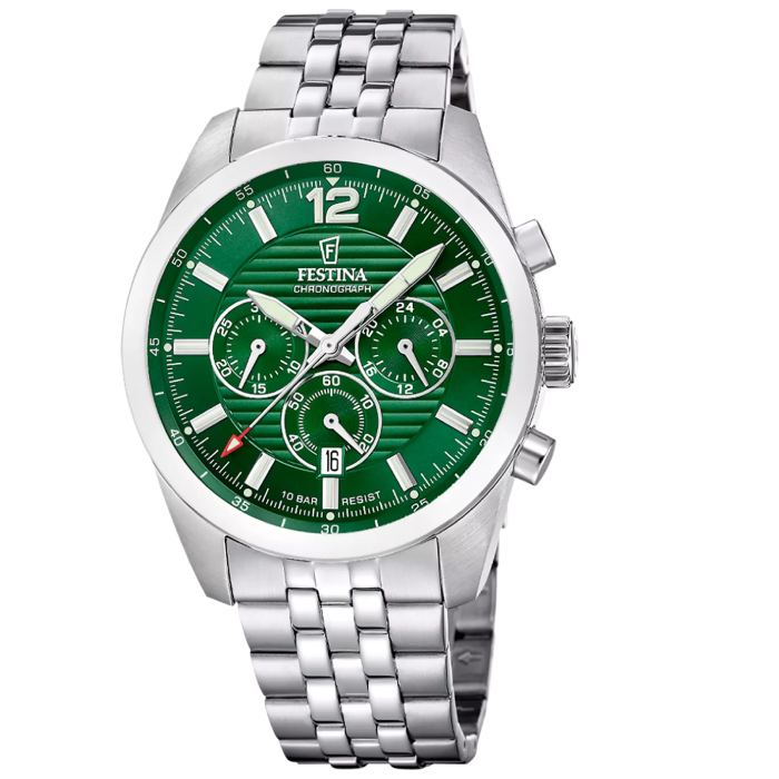 Мъжки ръчен часовник с кварцов механизъм - корпус от Стомана - Стоманена верижка - цвят Зелен