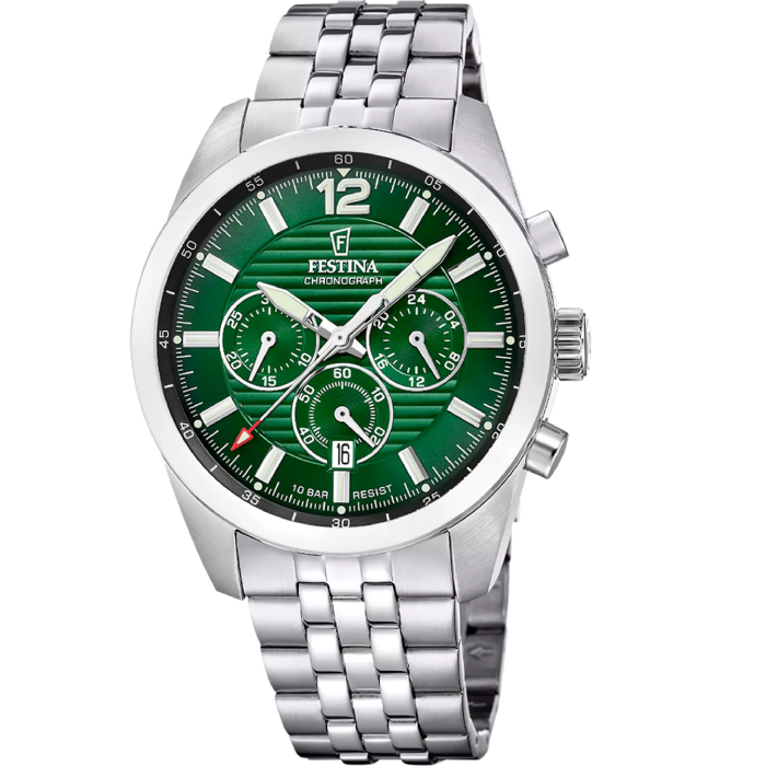 Мъжки ръчен часовник с кварцов механизъм - корпус от Стомана - Стоманена верижка - цвят Зелен