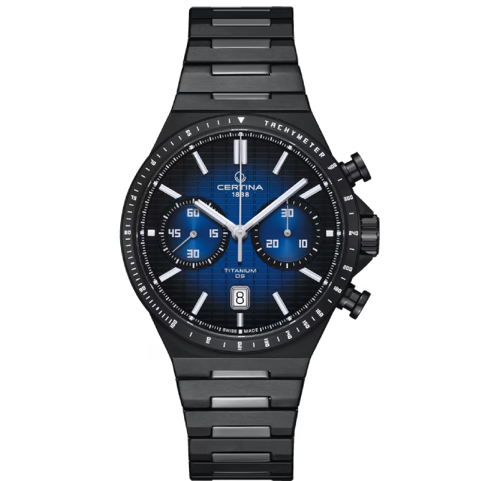 Мъжки ръчен часовник с автоматичен механизъм - корпус от Титан - Титаниева верижка - цвят Син Черен