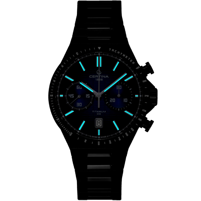 Мъжки ръчен часовник с автоматичен механизъм - корпус от Титан - Титаниева верижка - цвят Син Черен