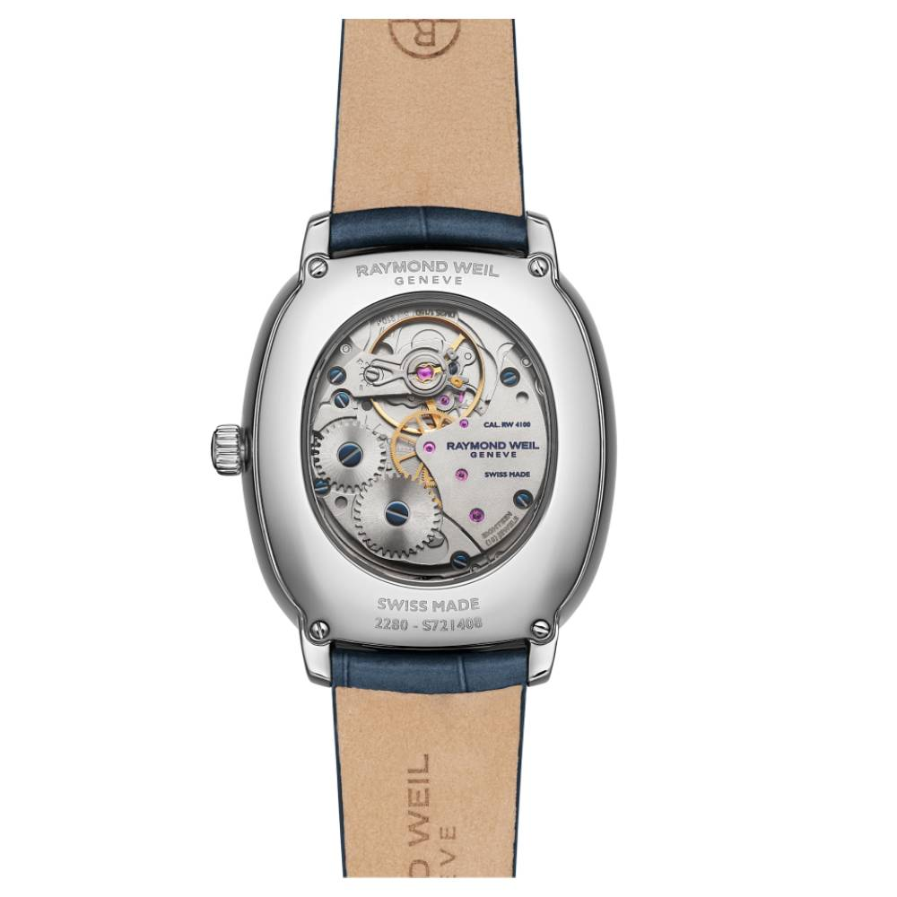 Мъжки ръчен часовник с механичен с ръчно навиване механизъм - корпус от Стомана - Естествена кожа - цвят Син