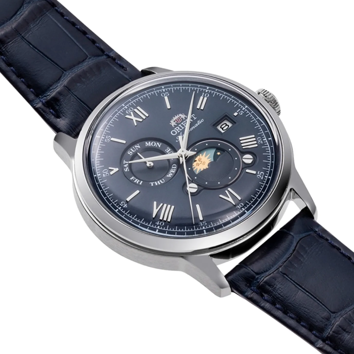 Orient RA-AK0806L Bambino - Мъжки ръчен часовник с автоматичен механизъм - корпус от Стомана - Естествена кожа - цвят Син