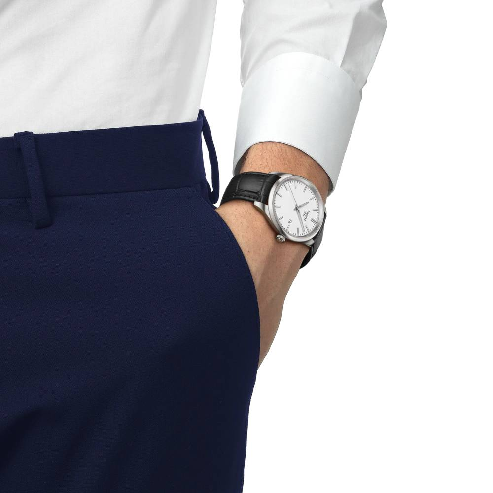 Мъжки ръчен часовник с кварцов механизъм - корпус от Стомана - Естествена кожа - цвят Сив Сребрист