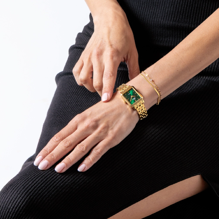 Дамски ръчен часовник с кварцов механизъм - корпус от Стомана - Стоманена верижка - цвят Зелен