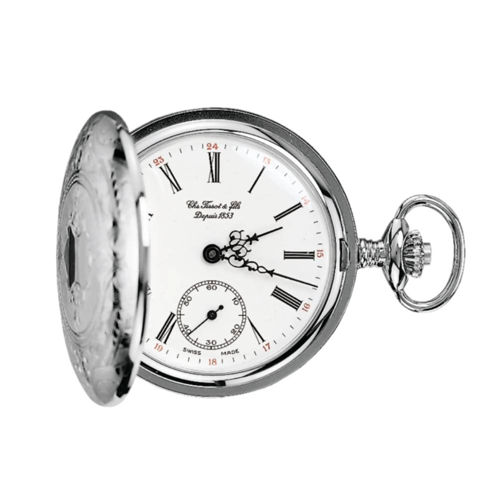 Мъжки ръчен часовник с механичен с ръчно навиване механизъм - корпус от Стомана - цвят Бял