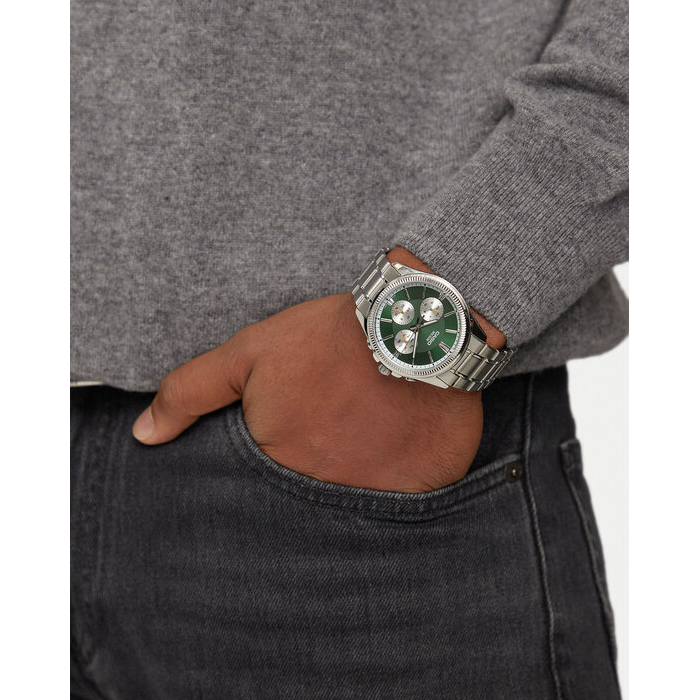 Мъжки ръчен часовник с кварцов механизъм - корпус от Стомана - Стоманена верижка - цвят Зелен