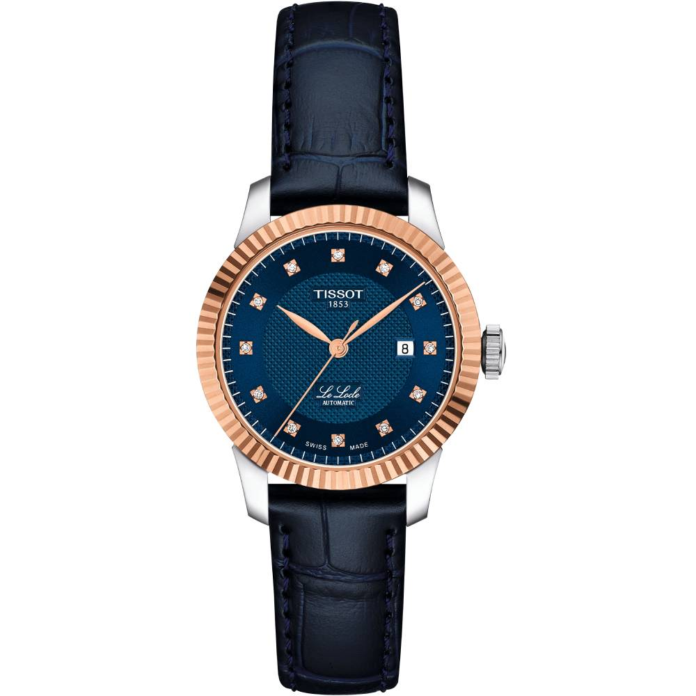 Дамски ръчен часовник с автоматичен механизъм - корпус от Стомана - Естествена кожа - цвят Син Розово Злато