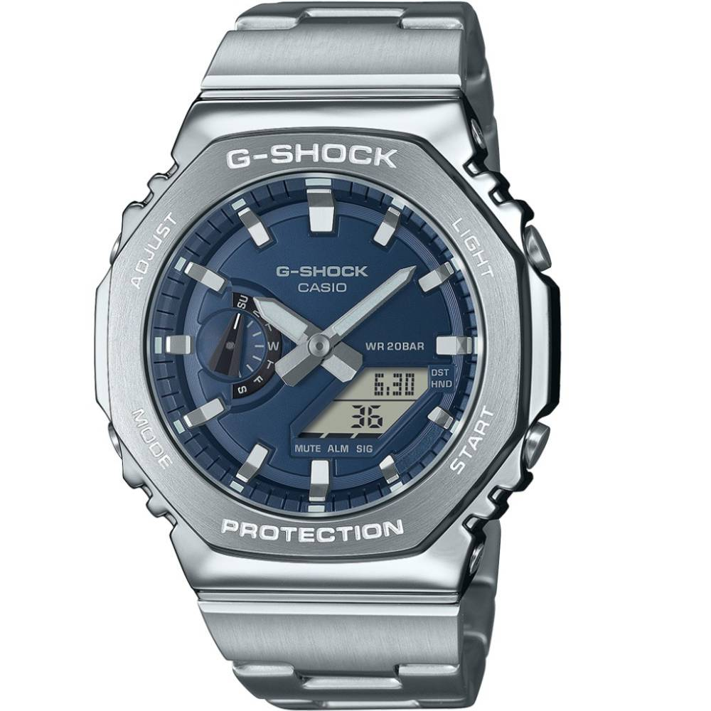 Casio GM-2110D-2BER G-Shock - Унисекс ръчен часовник с кварцов механизъм - корпус от Стомана - Стоманена верижка - цвят Сребрист