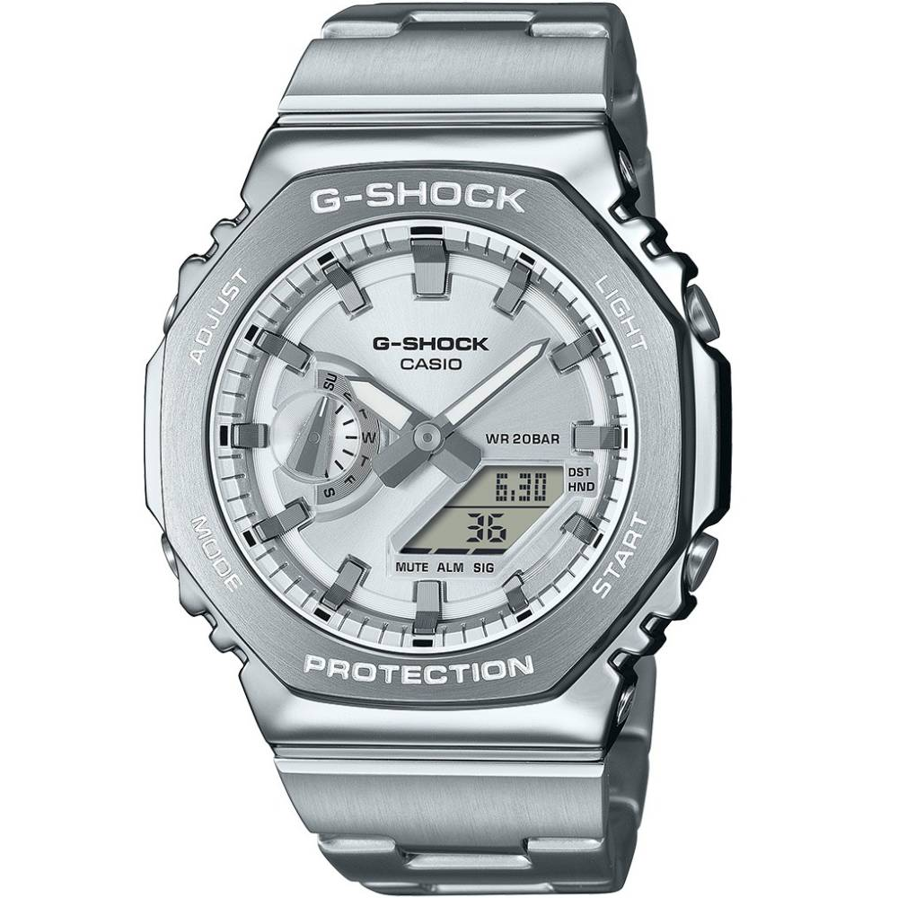 Casio GM-2110D-7AER G-Shock - Унисекс ръчен часовник с кварцов механизъм - корпус от Стомана - Стоманена верижка - цвят Сребрист