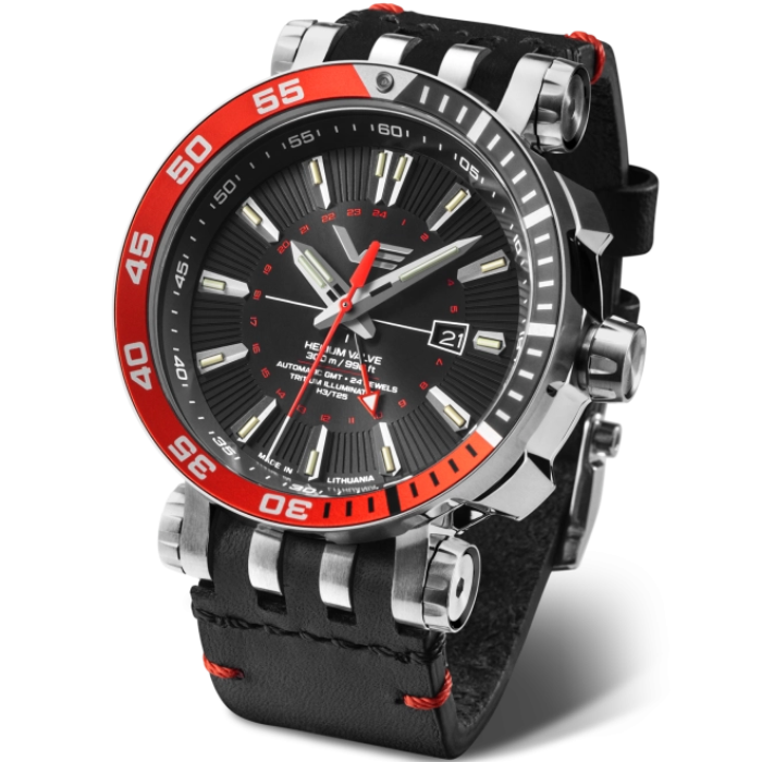 Мъжки ръчен часовник с автоматичен механизъм - корпус от Стомана - Естествена кожа - цвят Черен