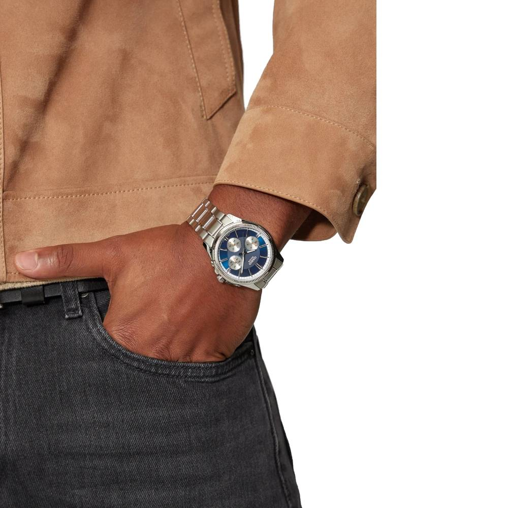 Мъжки ръчен часовник с кварцов механизъм - Стоманена верижка - цвят Син