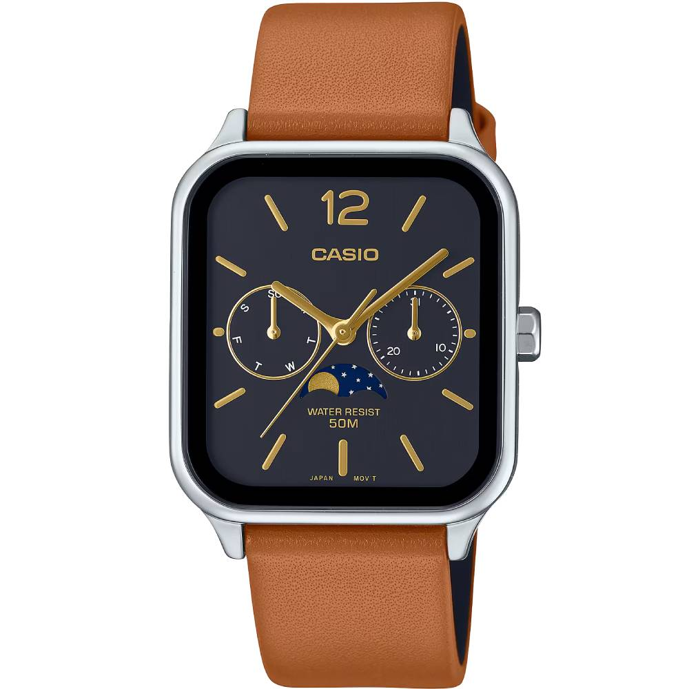 Мъжки ръчен часовник с кварцов механизъм - Естествена кожа - цвят Син