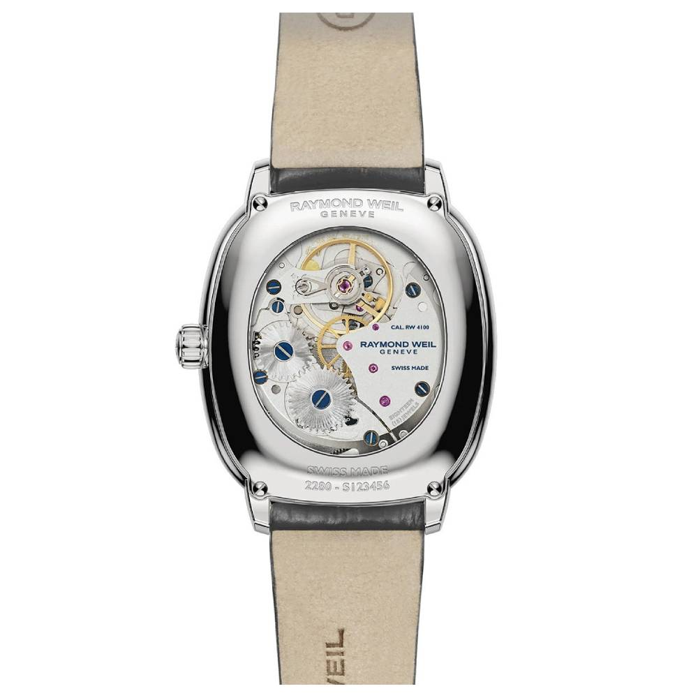 Мъжки ръчен часовник с механичен с ръчно навиване механизъм - корпус от Стомана - Естествена кожа - цвят Сребрист