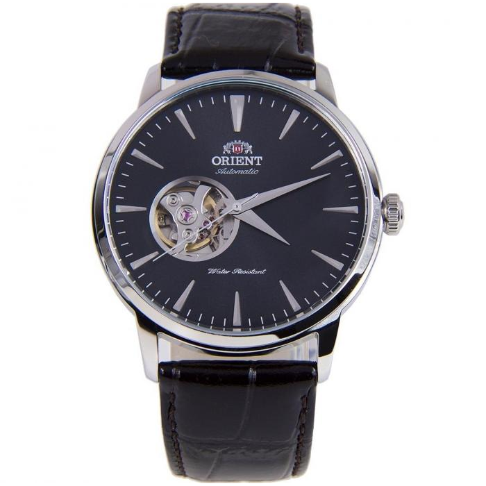 Orient FAG02004B Open Heart - Мъжки ръчен часовник с автоматичен механизъм - корпус от Стомана - Естествена кожа - цвят Черен Черен