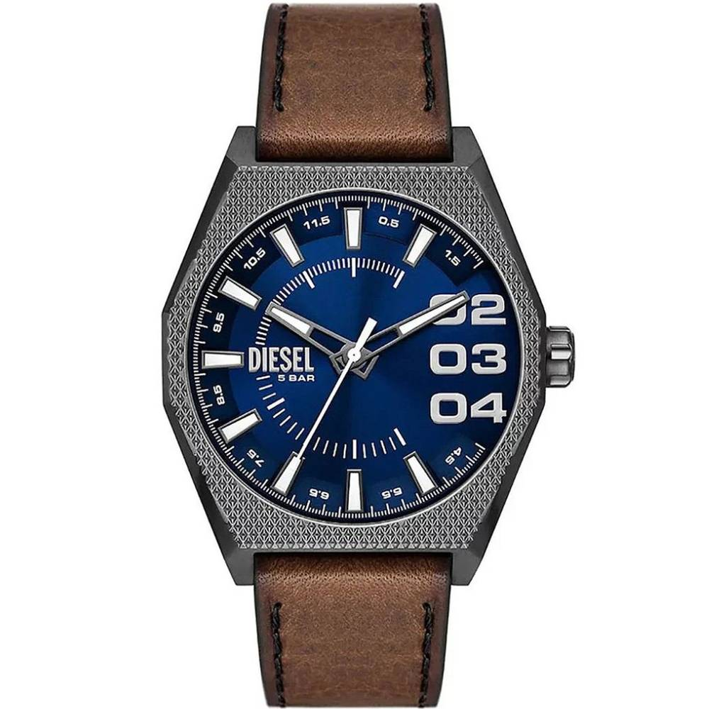 Diesel DZ2189 Scraper - Мъжки ръчен часовник с кварцов механизъм - корпус от Стомана - Естествена кожа - цвят Син