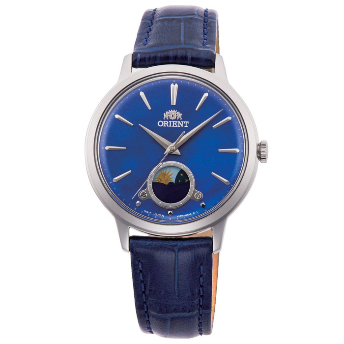 Дамски ръчен часовник с кварцов механизъм - корпус от Стомана - Естествена кожа - цвят Син