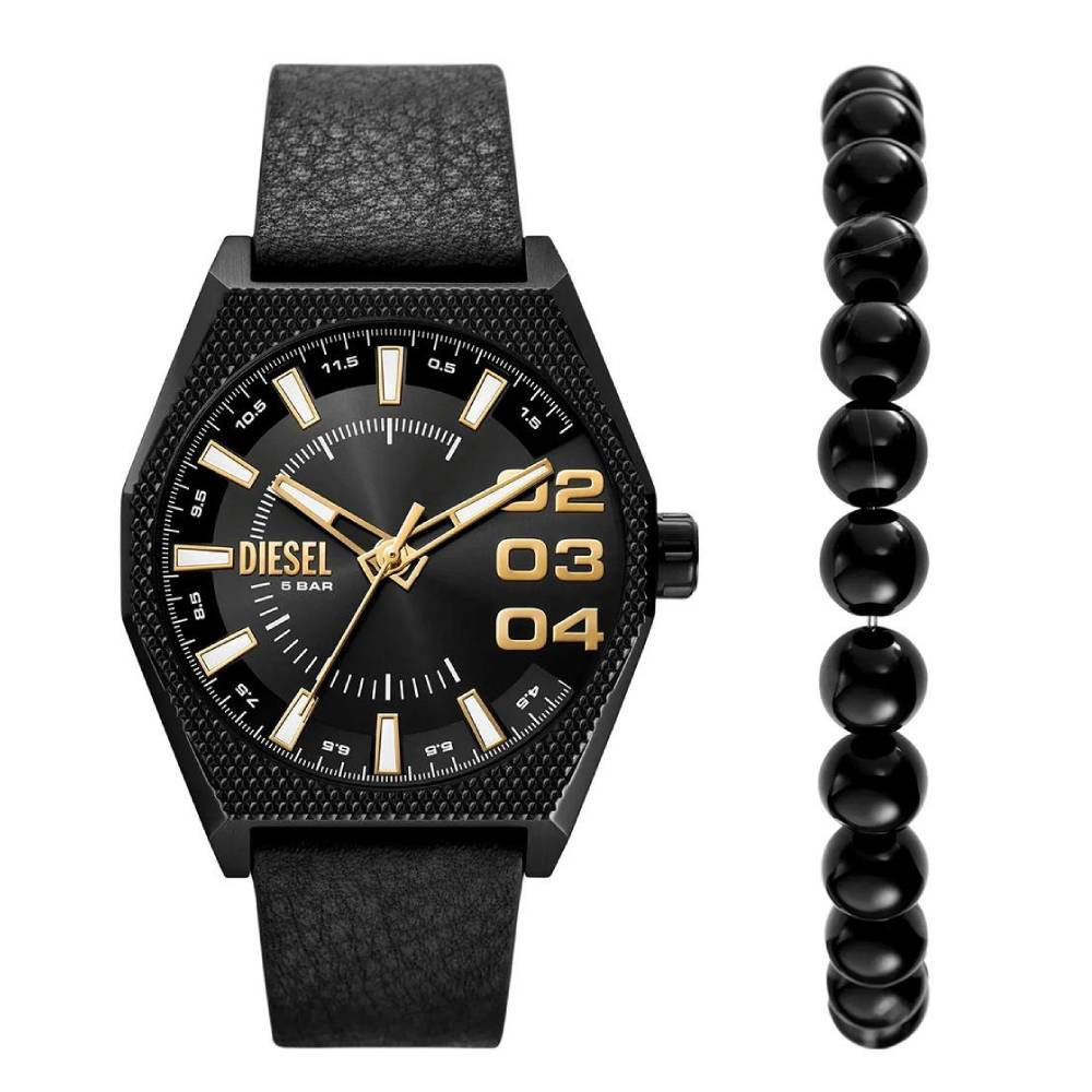 Diesel DZ2210SET Scraper - Мъжки ръчен часовник с кварцов механизъм - корпус от Стомана - Естествена кожа - цвят Черен