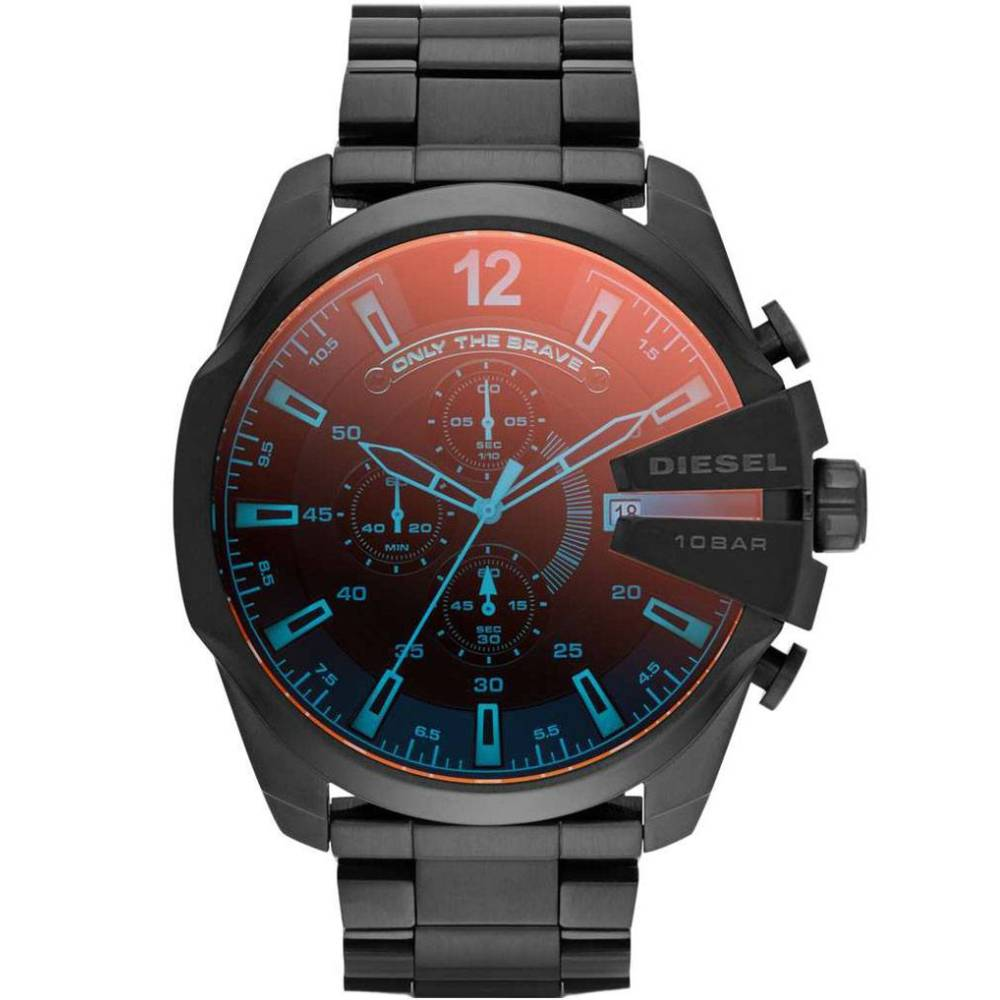Diesel DZ4318 Mega Chief - Мъжки ръчен часовник с кварцов механизъм - корпус от Стомана - Стоманена верижка - цвят Черен