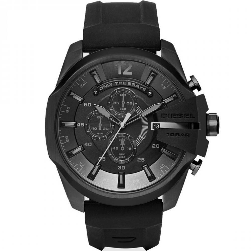 Diesel DZ4378 Mega Chief - Мъжки ръчен часовник с кварцов механизъм - корпус от Стомана - Силиконова каишка - цвят Черен