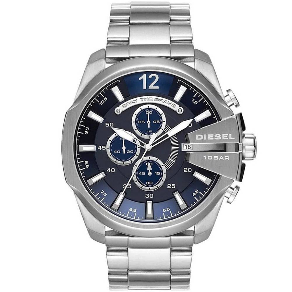 Diesel DZ4417 Mega Chief - Мъжки ръчен часовник с кварцов механизъм - корпус от Стомана - Стоманена верижка - цвят Син