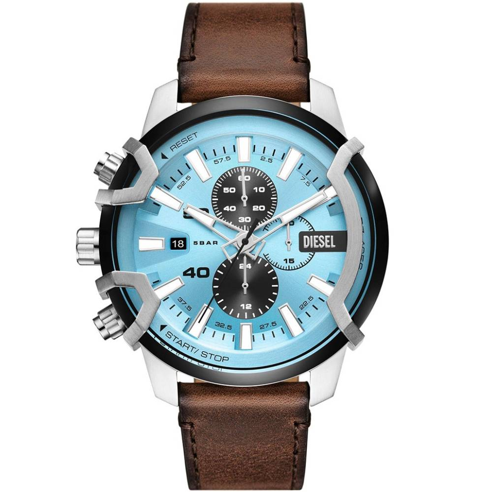 Diesel DZ4656 Griffed - Мъжки ръчен часовник с кварцов механизъм - корпус от Стомана - Естествена кожа - цвят Син