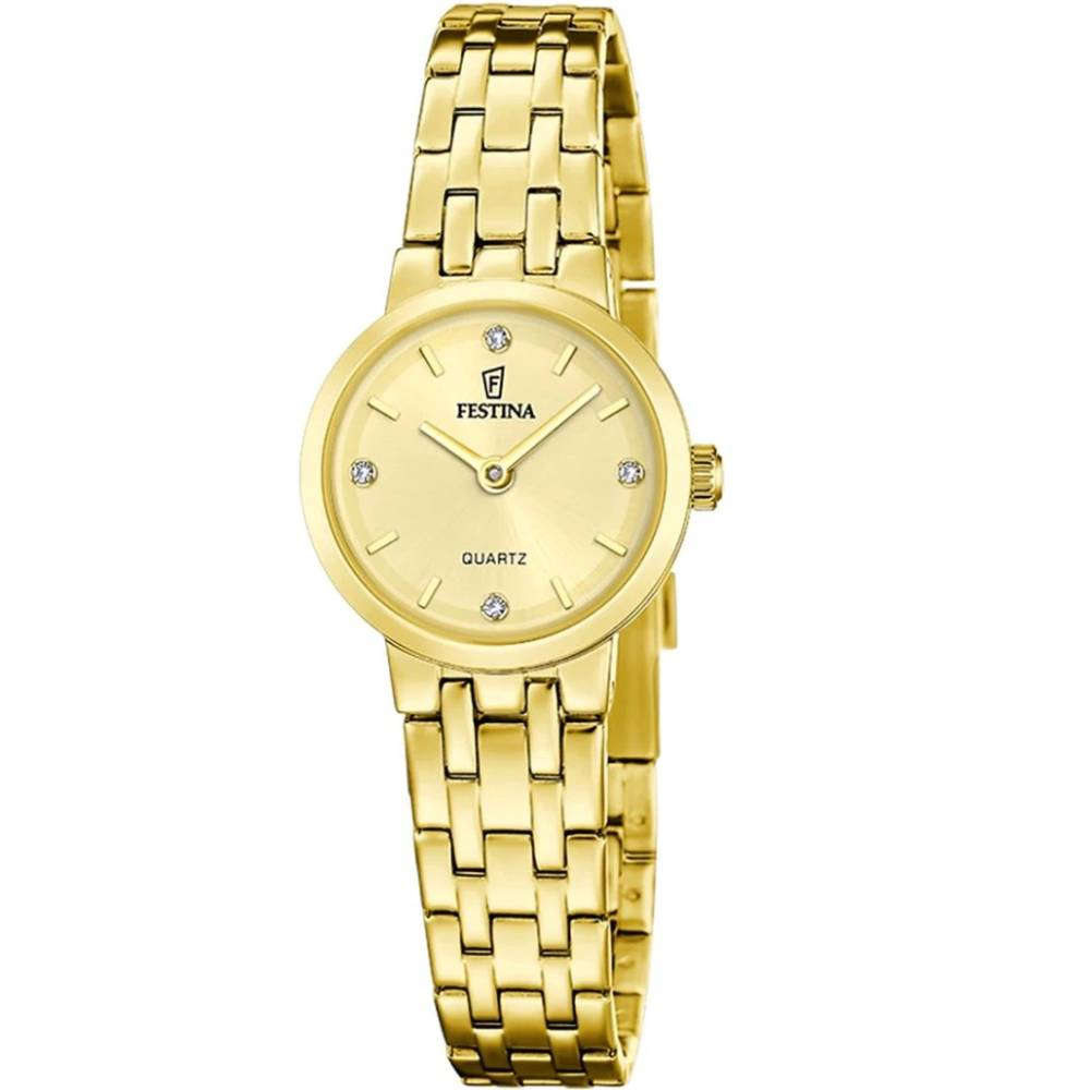 Дамски ръчен часовник с кварцов механизъм - корпус от Стомана - Стоманена верижка - цвят Жълт