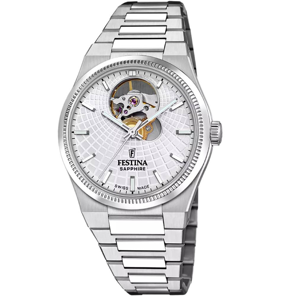 Дамски ръчен часовник с автоматичен механизъм - корпус от Стомана - Стоманена верижка - цвят Бял