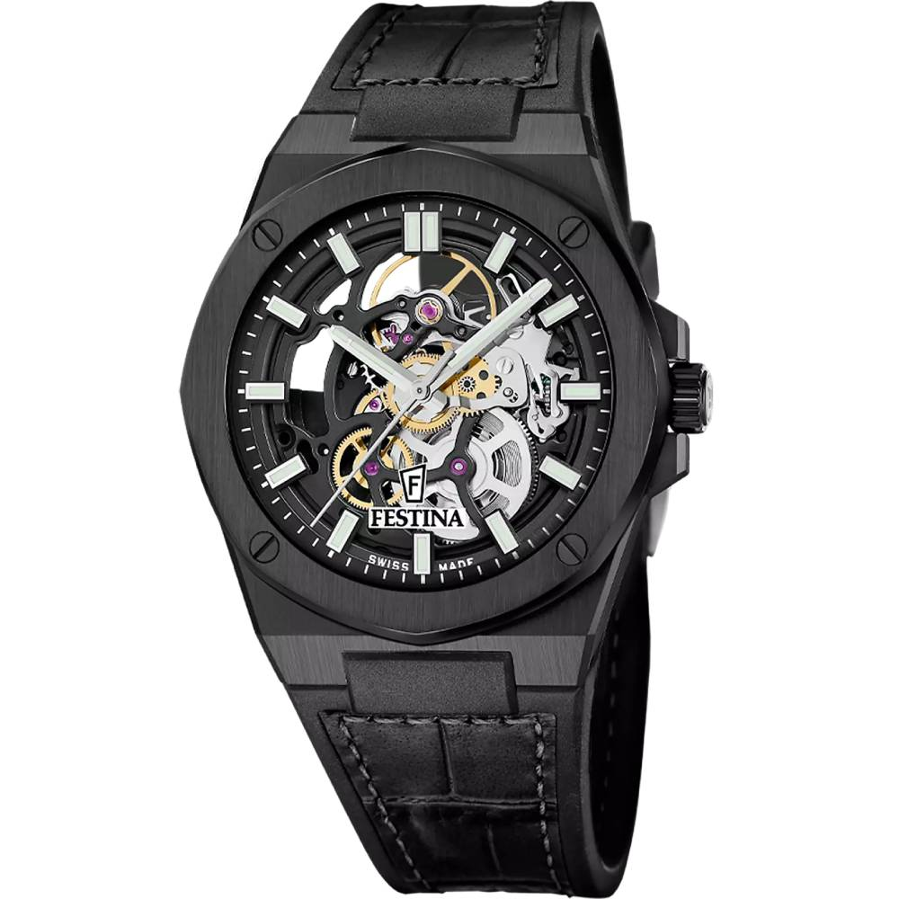 Festina Swiss F22015/1 Automatic - Мъжки ръчен часовник с автоматичен механизъм - корпус от Стомана - Естествена кожа