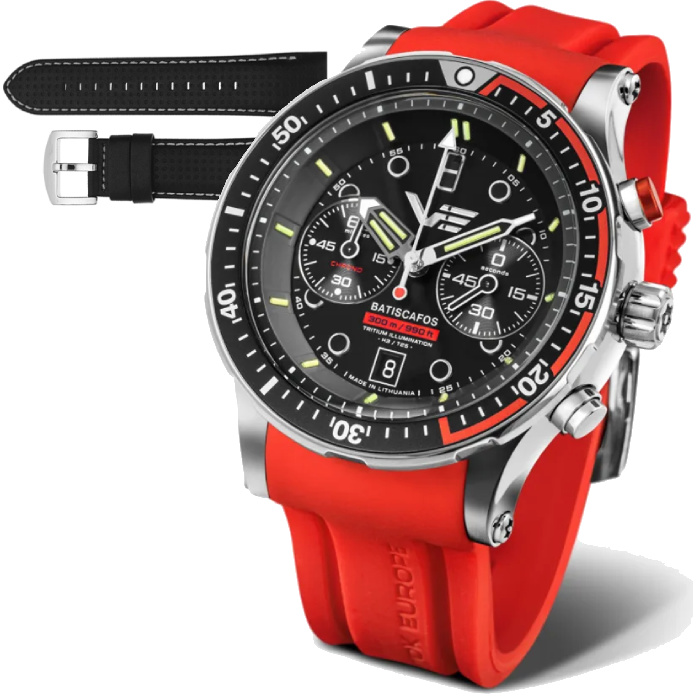 Vostok Europe 6S21-511A771 Batiscafos - Мъжки ръчен часовник с кварцов механизъм - корпус от Стомана - Силиконова каишка - цвят Черен