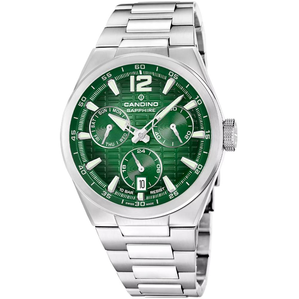 Мъжки ръчен часовник с кварцов механизъм - корпус от Стомана - Стоманена верижка - цвят Зелен