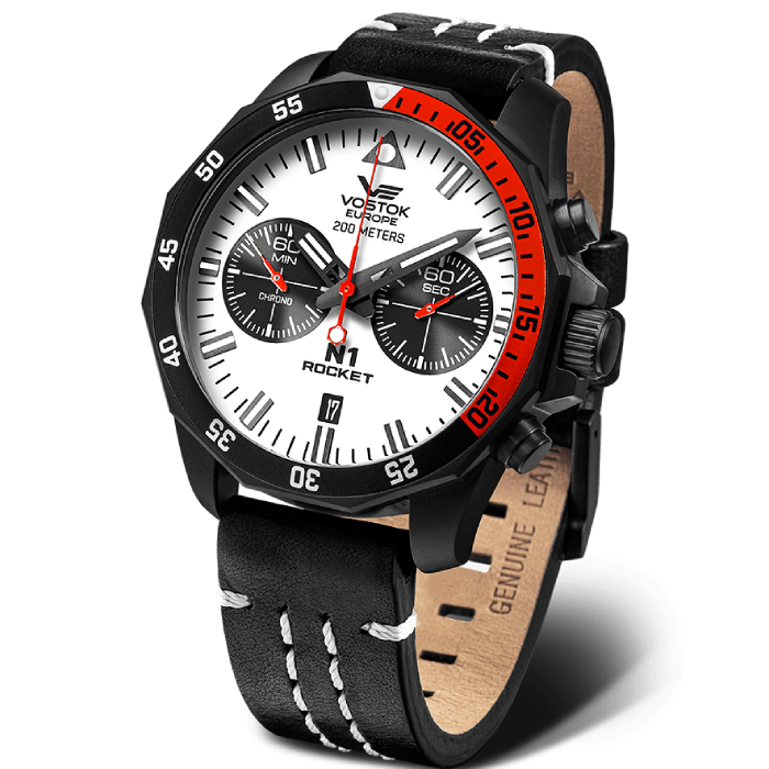 Мъжки ръчен часовник с кварцов механизъм - корпус от Стомана - Естествена кожа - цвят Бял Черен