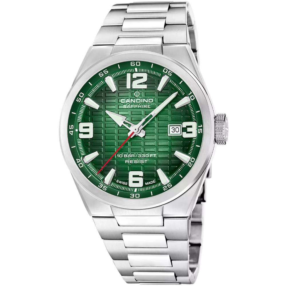 Мъжки ръчен часовник с кварцов механизъм - корпус от Стомана - Стоманена верижка - цвят Зелен