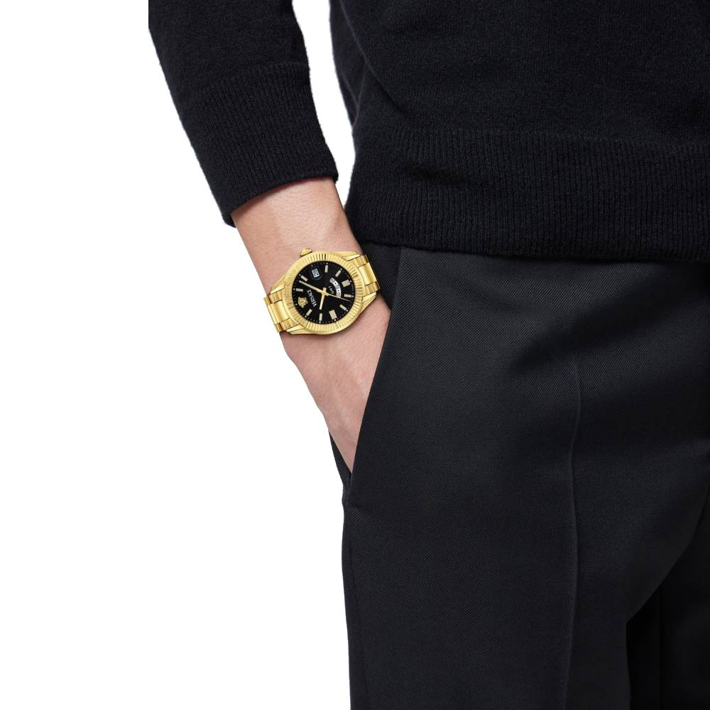 Мъжки ръчен часовник с кварцов механизъм - корпус от Стомана - Стоманена верижка - цвят Син Злато