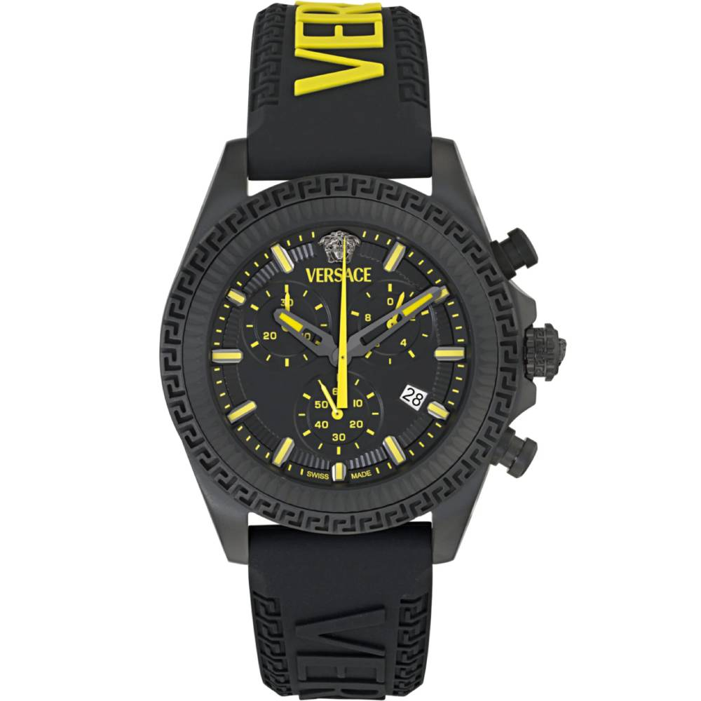 Мъжки ръчен часовник с кварцов механизъм - корпус от Стомана - Силиконова каишка - цвят Черен Жълт