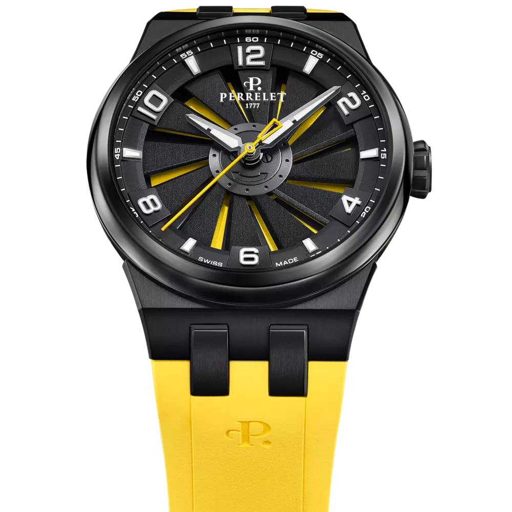 Мъжки ръчен часовник с автоматичен механизъм - корпус от Титан - Каучук - цвят Жълт