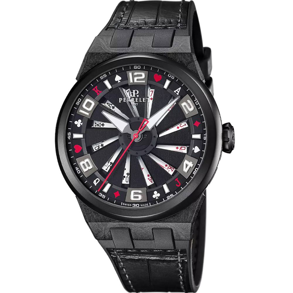 Мъжки ръчен часовник с автоматичен механизъм - Естествена кожа - цвят Черен Червен