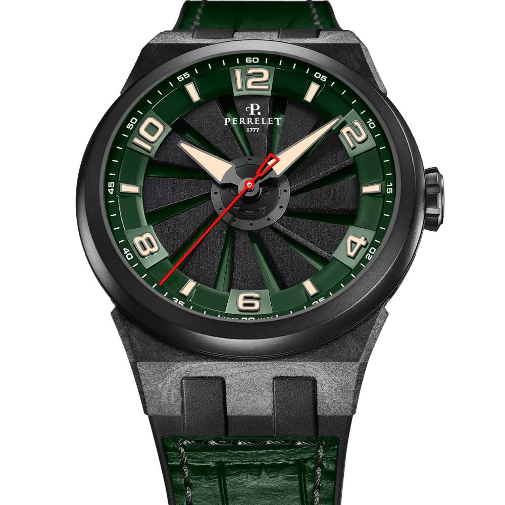 Мъжки ръчен часовник с автоматичен механизъм - Естествена кожа - цвят Черен Зелен