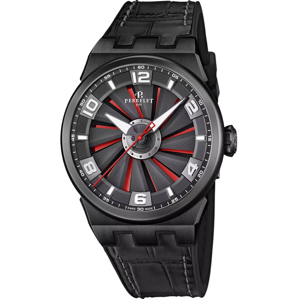 Мъжки ръчен часовник с автоматичен механизъм - Естествена кожа - цвят Черен Червен