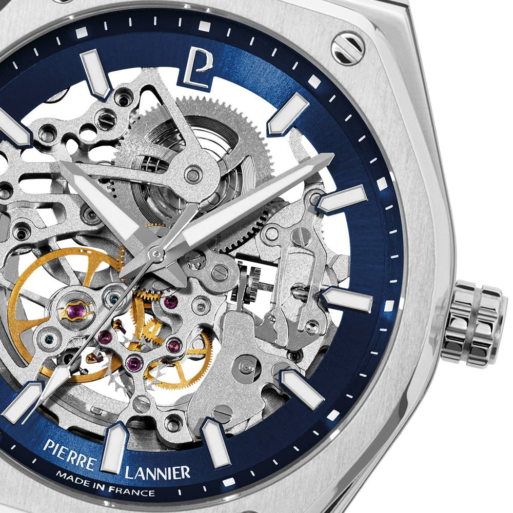 Мъжки ръчен часовник с автоматичен механизъм - корпус от Стомана - Стоманена верижка - цвят Син