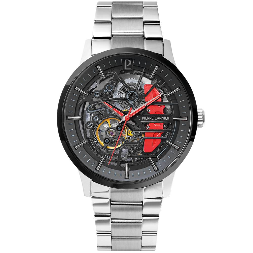 Мъжки ръчен часовник с автоматичен механизъм - корпус от Стомана - Стоманена верижка - цвят Черен