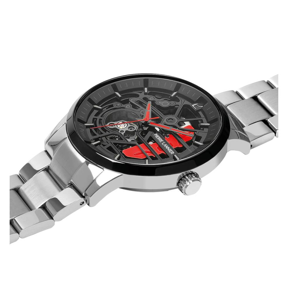 Мъжки ръчен часовник с автоматичен механизъм - корпус от Стомана - Стоманена верижка - цвят Черен