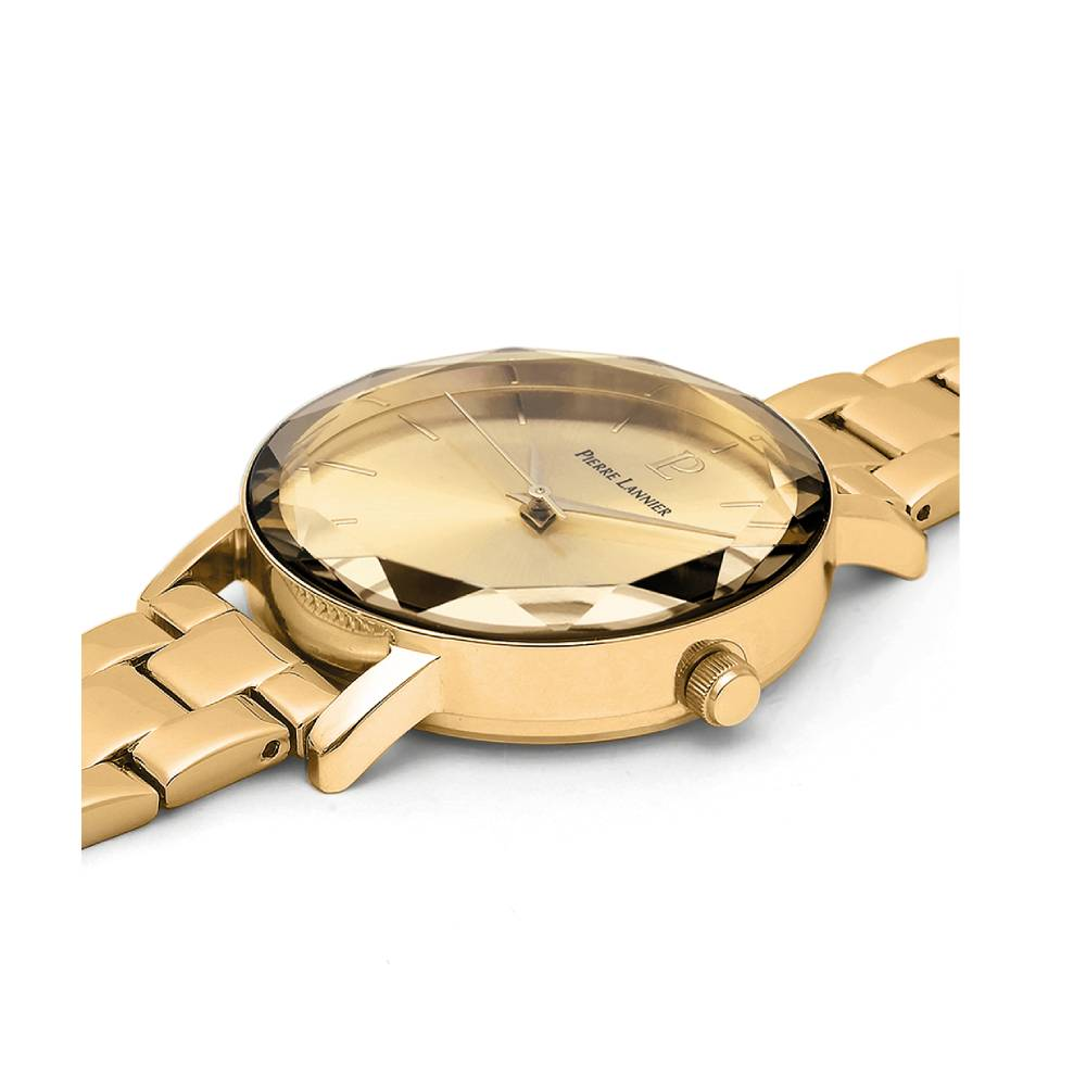 Дамски ръчен часовник с кварцов механизъм - Стоманена верижка - цвят Жълт