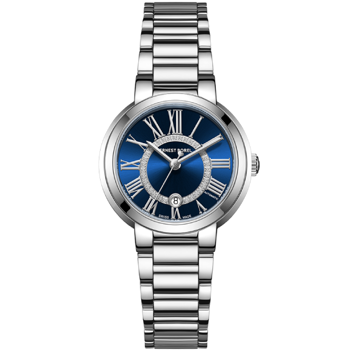 Дамски ръчен часовник с автоматичен механизъм - корпус от Стомана - Стоманена верижка - цвят Син