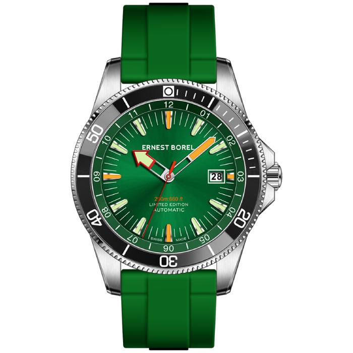 Ernest Borel E0739GLC-MV9V Limited Edition - Мъжки ръчен часовник с автоматичен механизъм - корпус от Стомана - Каучук - цвят Зелен