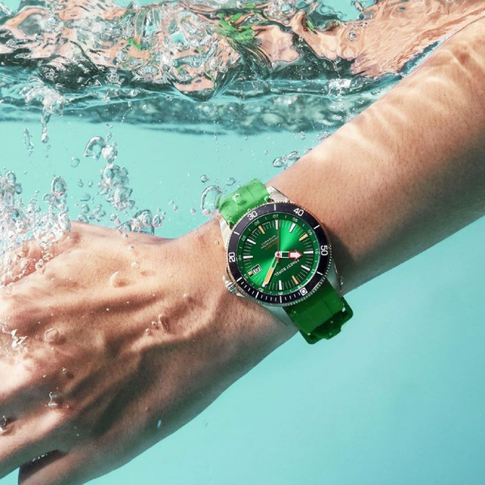 Ernest Borel E0739GLC-MV9V Limited Edition - Мъжки ръчен часовник с автоматичен механизъм - корпус от Стомана - Каучук - цвят Зелен