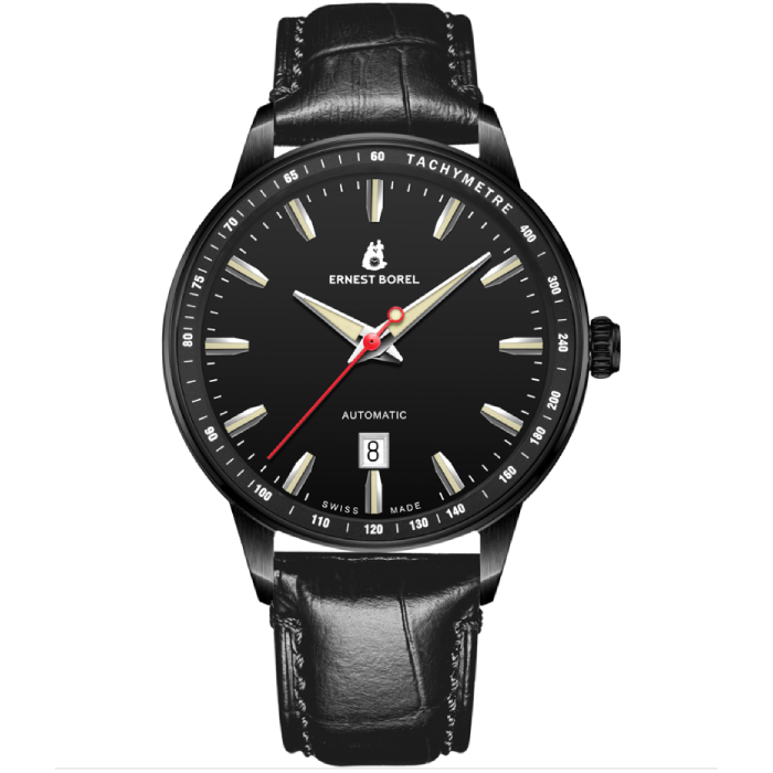 Мъжки ръчен часовник с автоматичен механизъм - корпус от Стомана - Стоманена верижка - цвят Черен