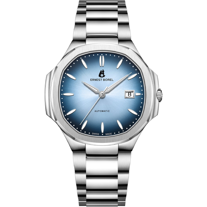 Мъжки ръчен часовник с автоматичен механизъм - корпус от Стомана - Стоманена верижка - цвят Син